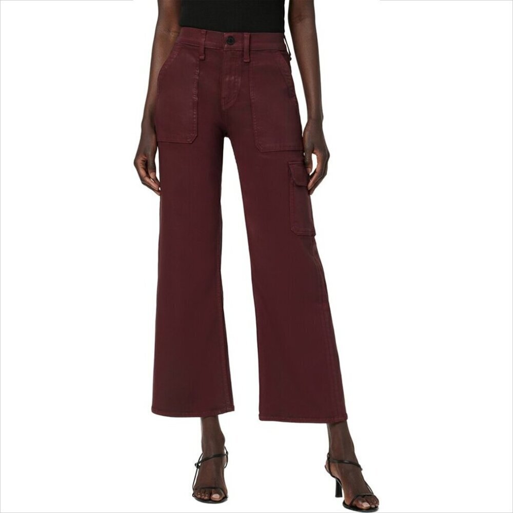Hudson Rosie high waist cargo jeans coated denim Bordeaux wide leg wine new 24
